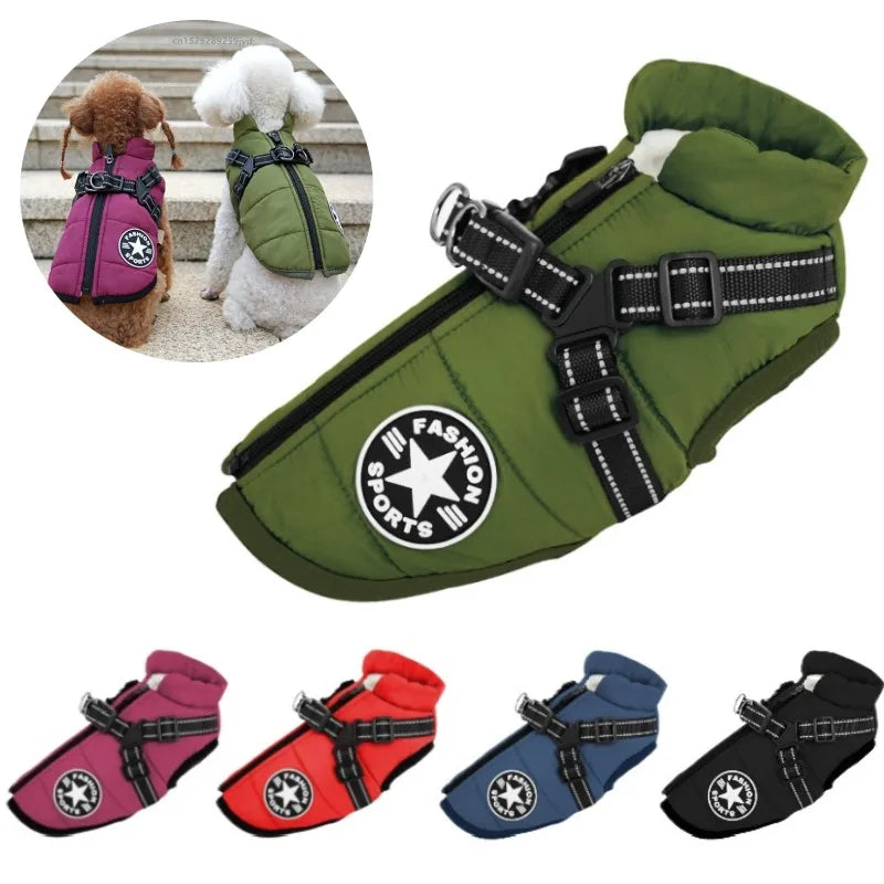 Pet Dog Jacket with Harness Ring Winter Warm Vest Dog Clothes for Small Dog Waterproof Coat Chihuahua French Bulldog Outfits