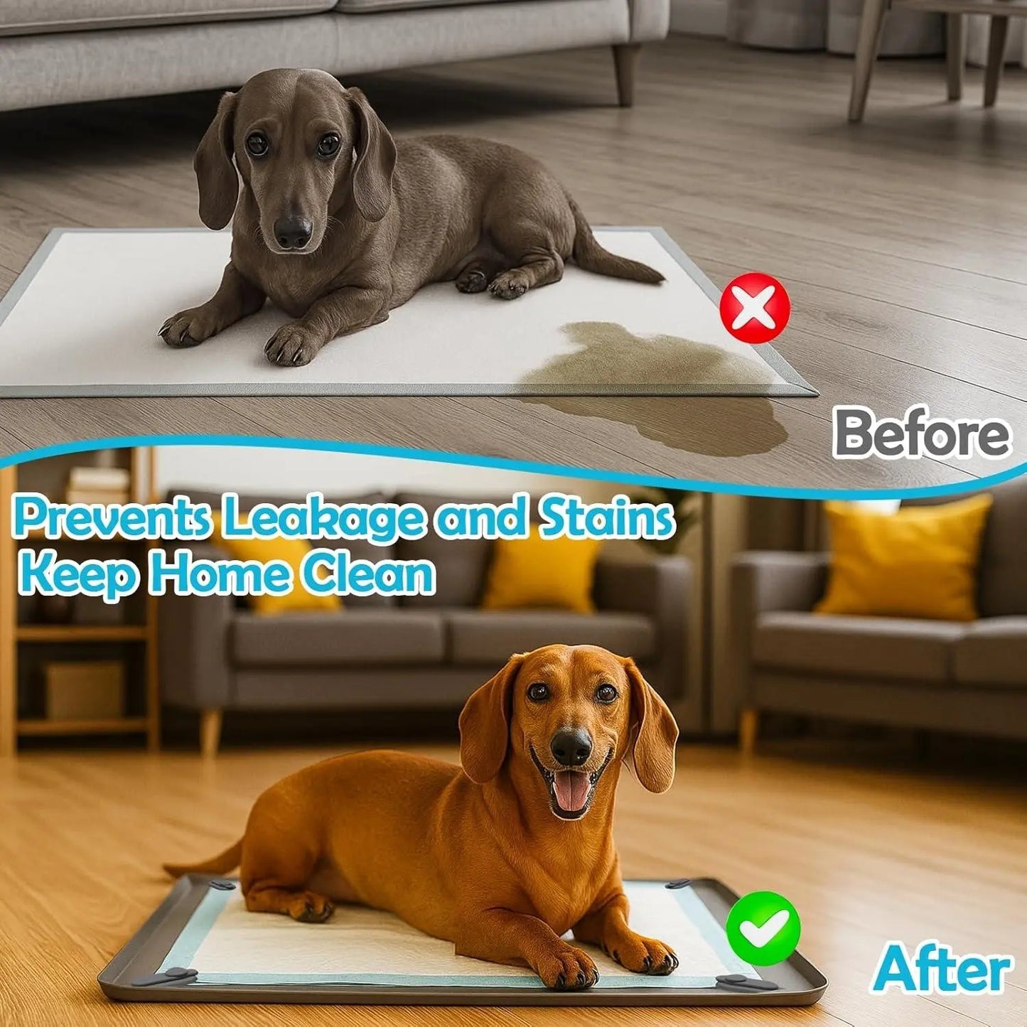 Pee Pad Holder for Dogs, Non-Slip Silicone Puppy Potty Training Tray with 4 Magnetic Clips & Leak-Proof Raised Edge, Dog Pee Pad Holder for Home Indoor Floor Protection, Puppy Essentials