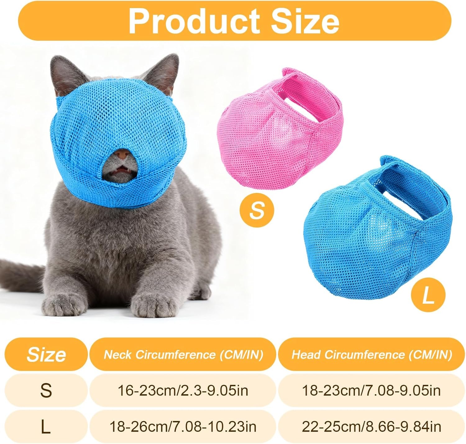2Pcs Cat Muzzles Breathable Mesh Muzzles, Grooming Face Mask for Cats, anti Bite anti Meow Prevent from Biting