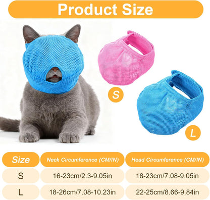 2Pcs Cat Muzzles Breathable Mesh Muzzles, Grooming Face Mask for Cats, anti Bite anti Meow Prevent from Biting