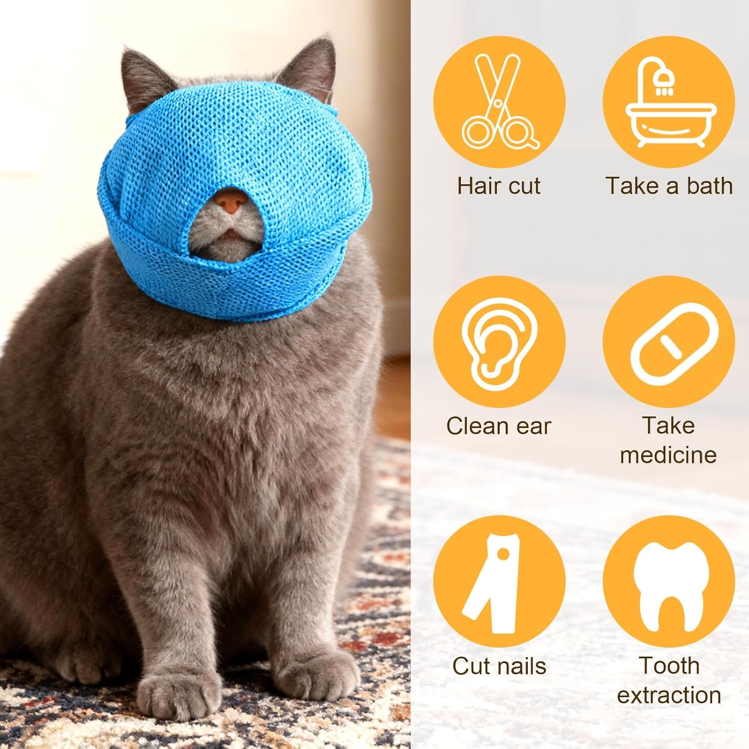 2Pcs Cat Muzzles Breathable Mesh Muzzles, Grooming Face Mask for Cats, anti Bite anti Meow Prevent from Biting