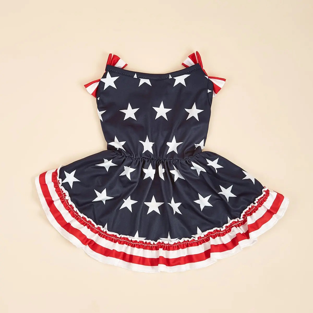 Striped Dress Shirt Cute Bowknot Sundress American Flag Stars Printed Princess Summer Puppy Apparel Clothes with Ruffles for Small Dogs Cats Puppy Independence Day Clothing Costumes Outfits