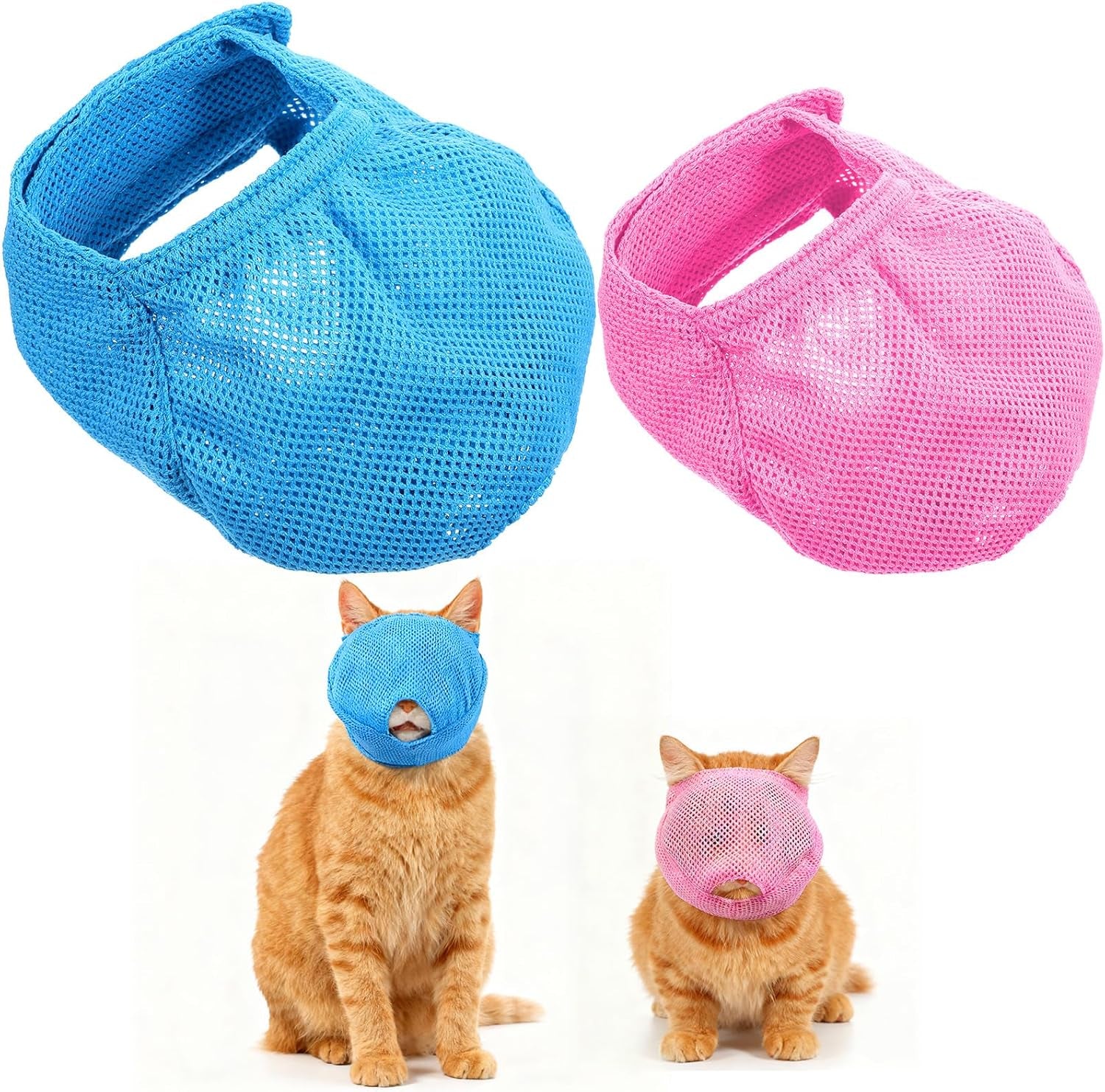 2Pcs Cat Muzzles Breathable Mesh Muzzles, Grooming Face Mask for Cats, anti Bite anti Meow Prevent from Biting