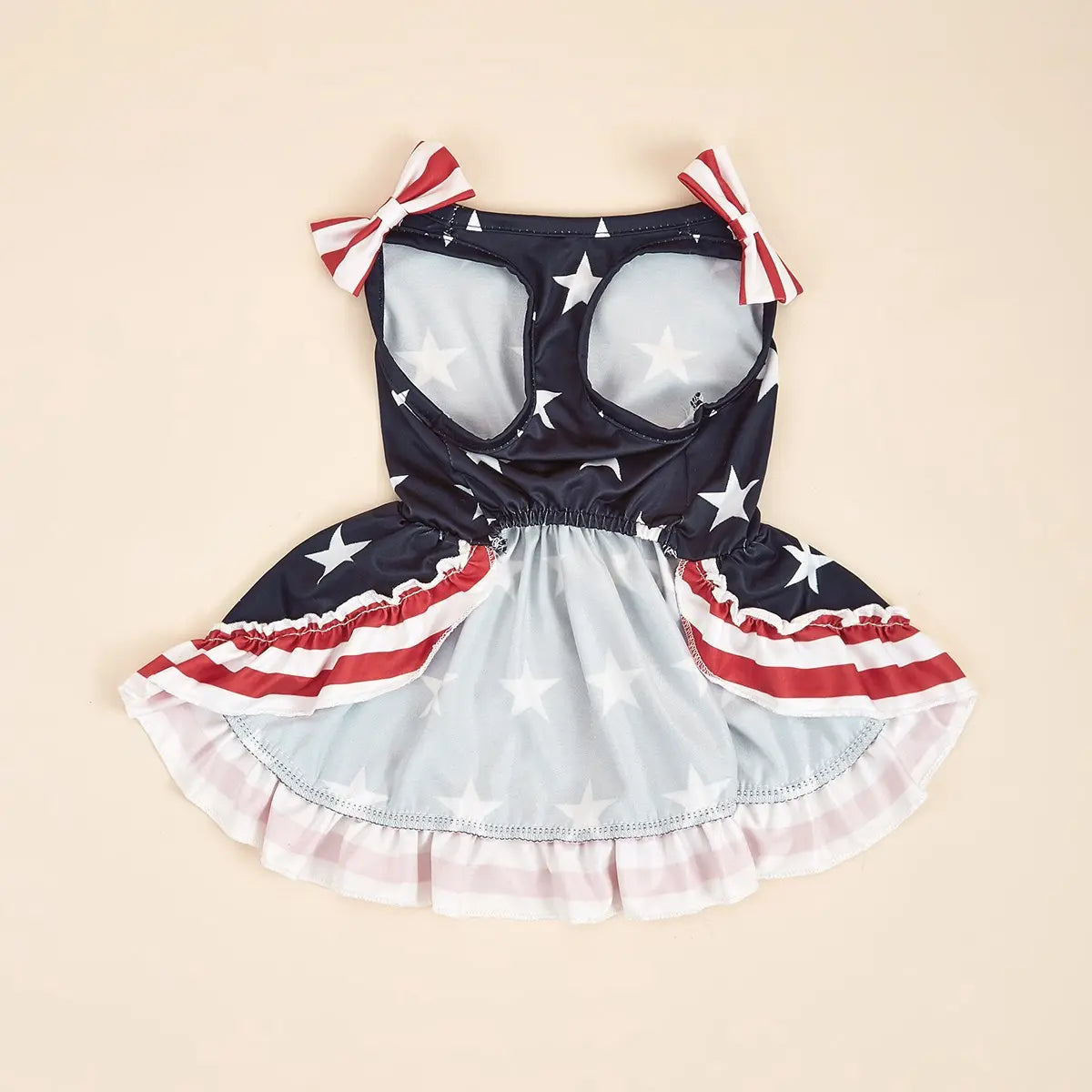 Striped Dress Shirt Cute Bowknot Sundress American Flag Stars Printed Princess Summer Puppy Apparel Clothes with Ruffles for Small Dogs Cats Puppy Independence Day Clothing Costumes Outfits