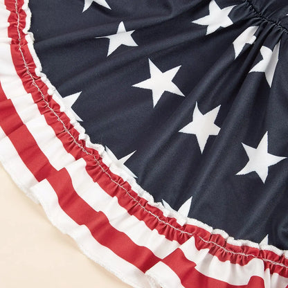 Striped Dress Shirt Cute Bowknot Sundress American Flag Stars Printed Princess Summer Puppy Apparel Clothes with Ruffles for Small Dogs Cats Puppy Independence Day Clothing Costumes Outfits
