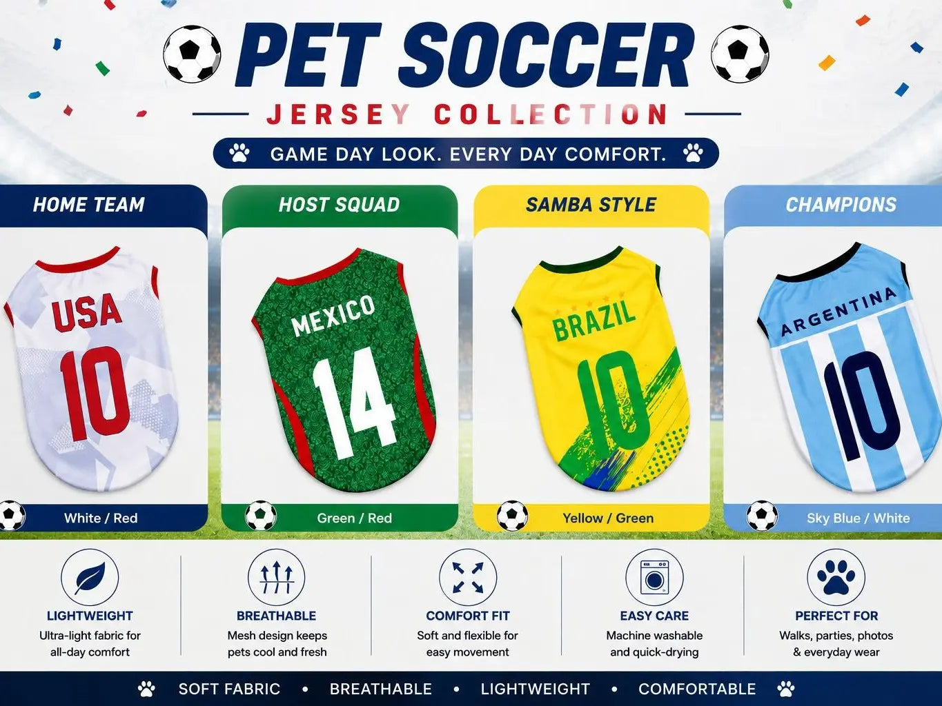 Pet Soccer Jersey for Small to Medium Dogs and Cats - Stylish Game Day Sports Apparel
