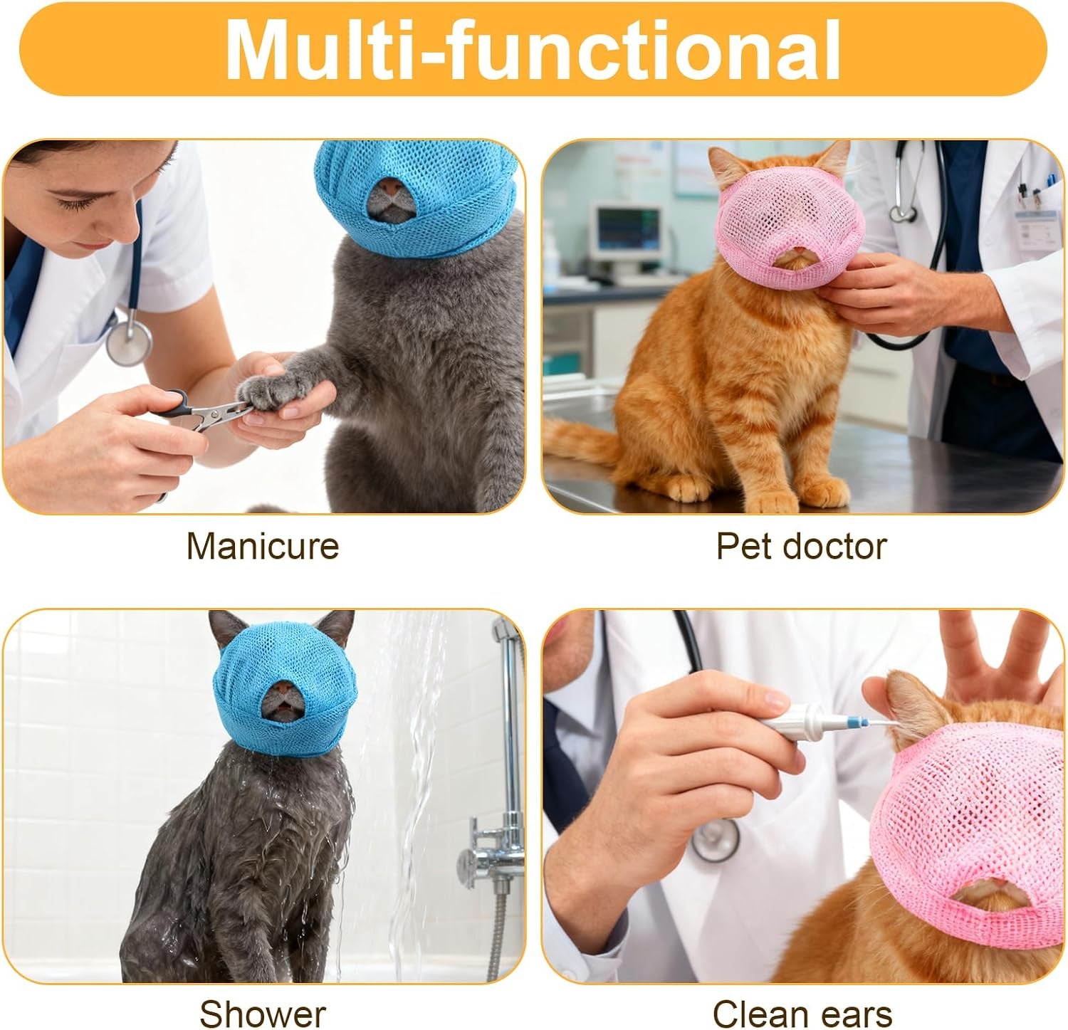 2Pcs Cat Muzzles Breathable Mesh Muzzles, Grooming Face Mask for Cats, anti Bite anti Meow Prevent from Biting