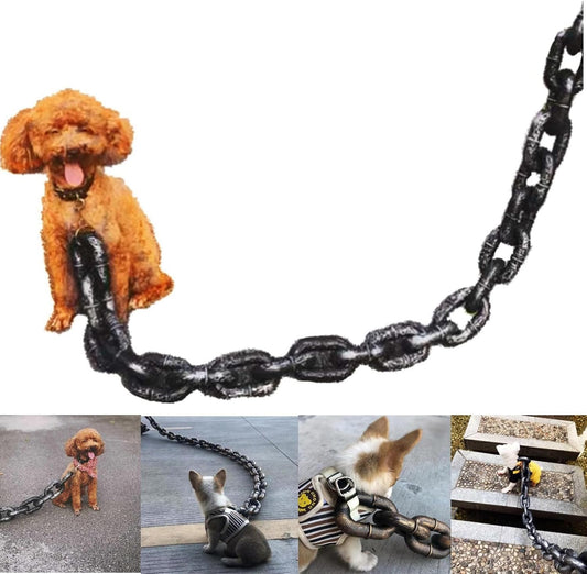 Big Dog Chain Leash, Funny Dog Leash, Plastic Material, Imitates Iron Chains, 75" Long, Chihuahua Teddy Poodle Papillon 1Pc (Silvery)
