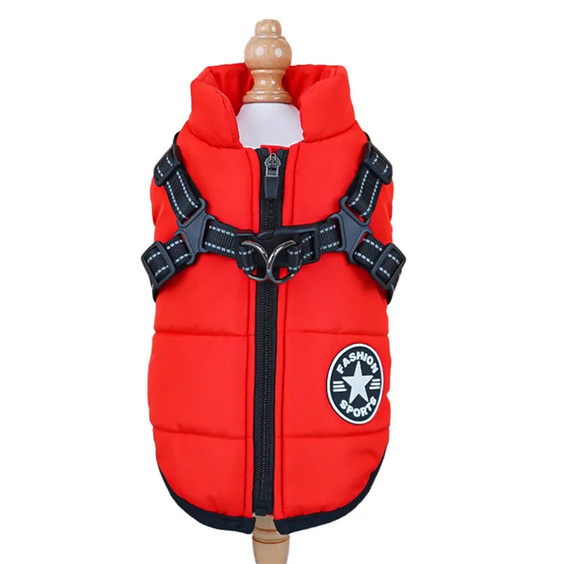 Pet Dog Jacket with Harness Ring Winter Warm Vest Dog Clothes for Small Dog Waterproof Coat Chihuahua French Bulldog Outfits